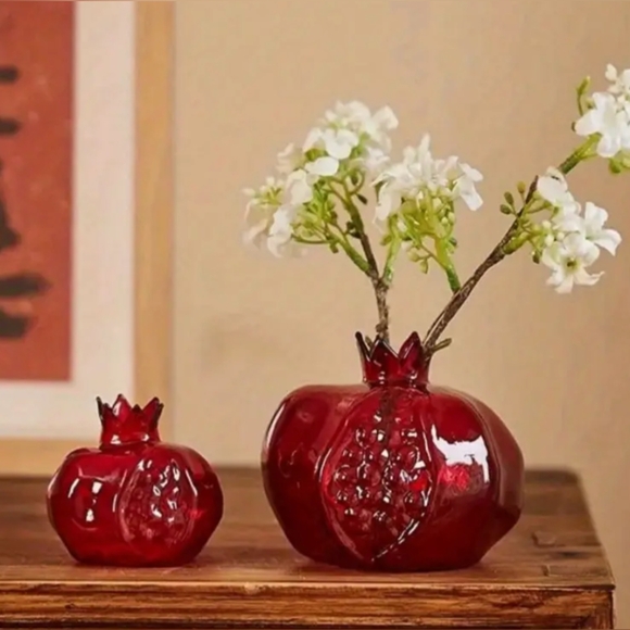 Vases--Pomegranate, Red Glass, 2 Sizes - Picture 1 of 6